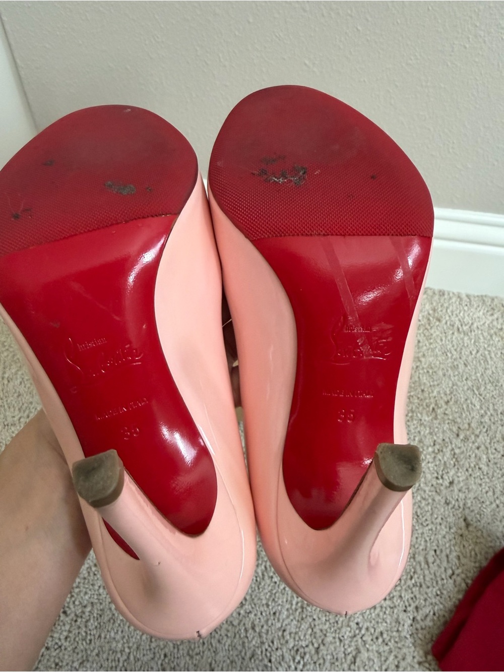 Christian Louboutin Pink Patent Leather Round-Toe Pumps - Picture 6 of 9